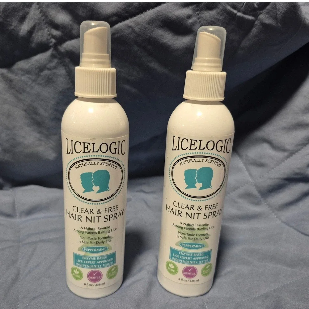 LiceLogic Clear & Free Hair Nit Spray Peppermint 8oz Set of 2 Non-Toxic Enzyme